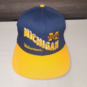 Vintage Michigan Wolverines Hat Cap Snapback Blue Embroidered USA Made 90s